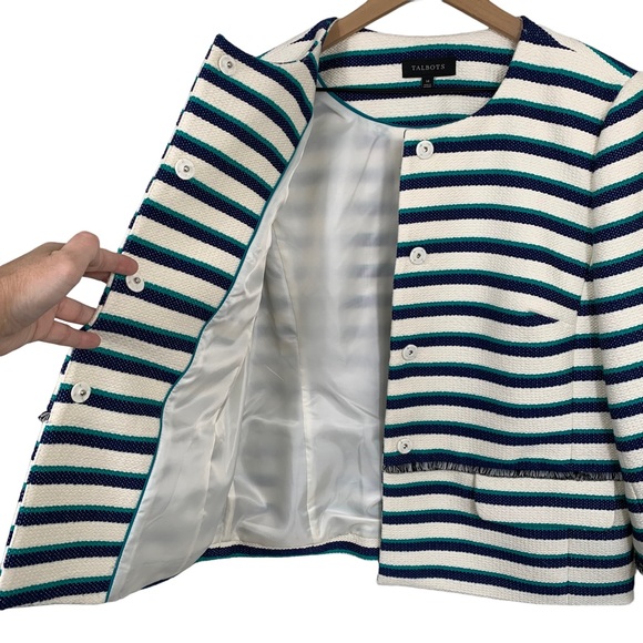Talbots Cream Stripe Fringe Blazer - Picture 8 of 12